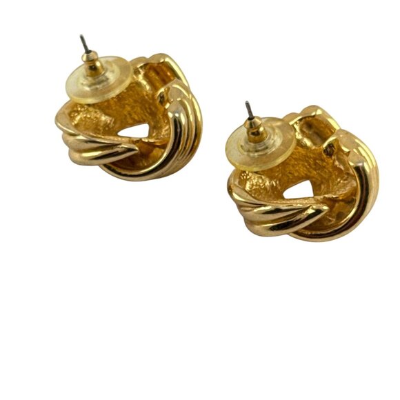 Gold Plated Love Knot Stud Earrings Classic Twisted Dome Pierced Vintage Style - Picture 3 of 6